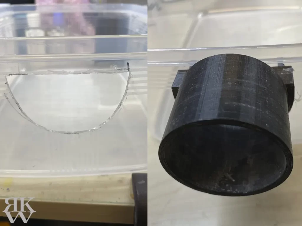水フィルターの自作集塵機のDCファン側のパイプ用の穴あけ