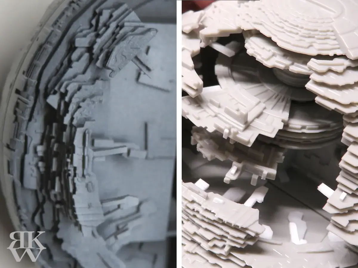 バンダイ ビークルモデル デス・スターII プラ棒プラバンでディテール追加 仮組&塗装後